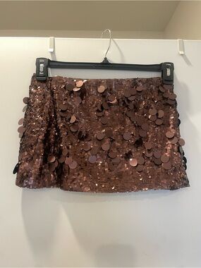 Danielle Guizio Copper Sequin Mini Skirt